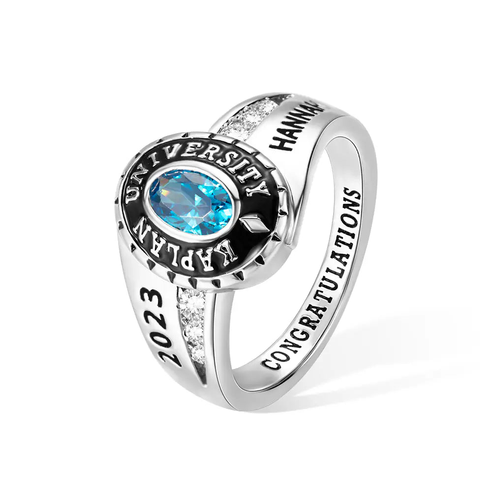 Custom School Class Ring, Jewelry For Woman, Sterling Silver 925 High School University Personalized Mementos Jewelry, Graduation Rings 2023