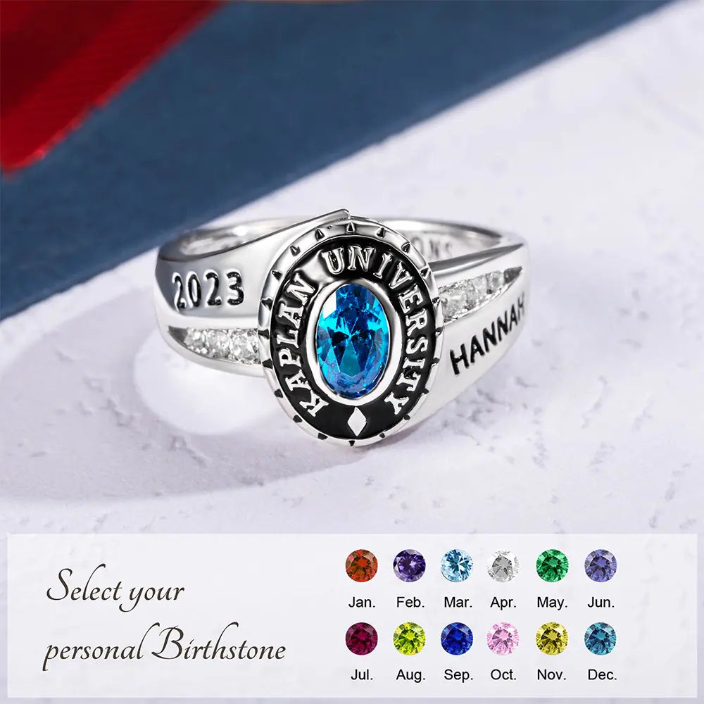 Custom School Class Ring, Jewelry For Woman, Sterling Silver 925 High School University Personalized Mementos Jewelry, Graduation Rings 2023