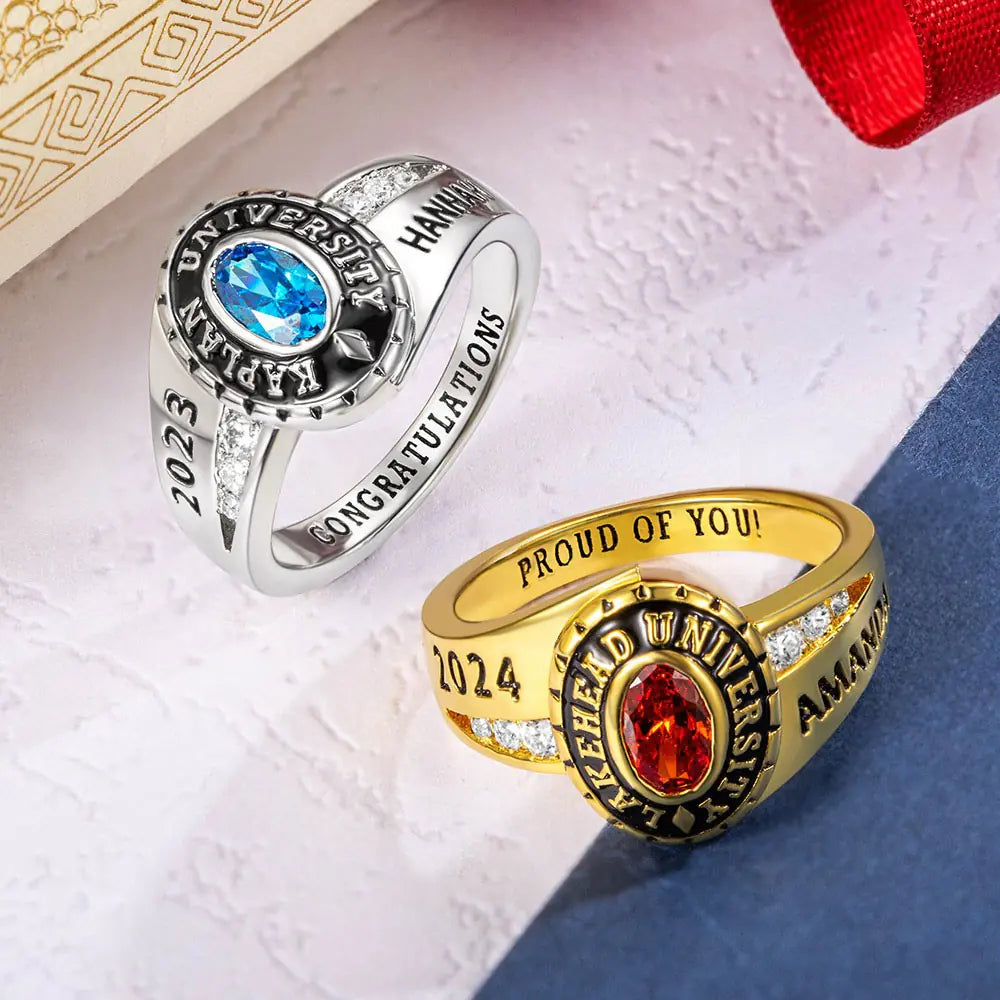 Custom School Class Ring, Jewelry For Woman, Sterling Silver 925 High School University Personalized Mementos Jewelry, Graduation Rings 2023