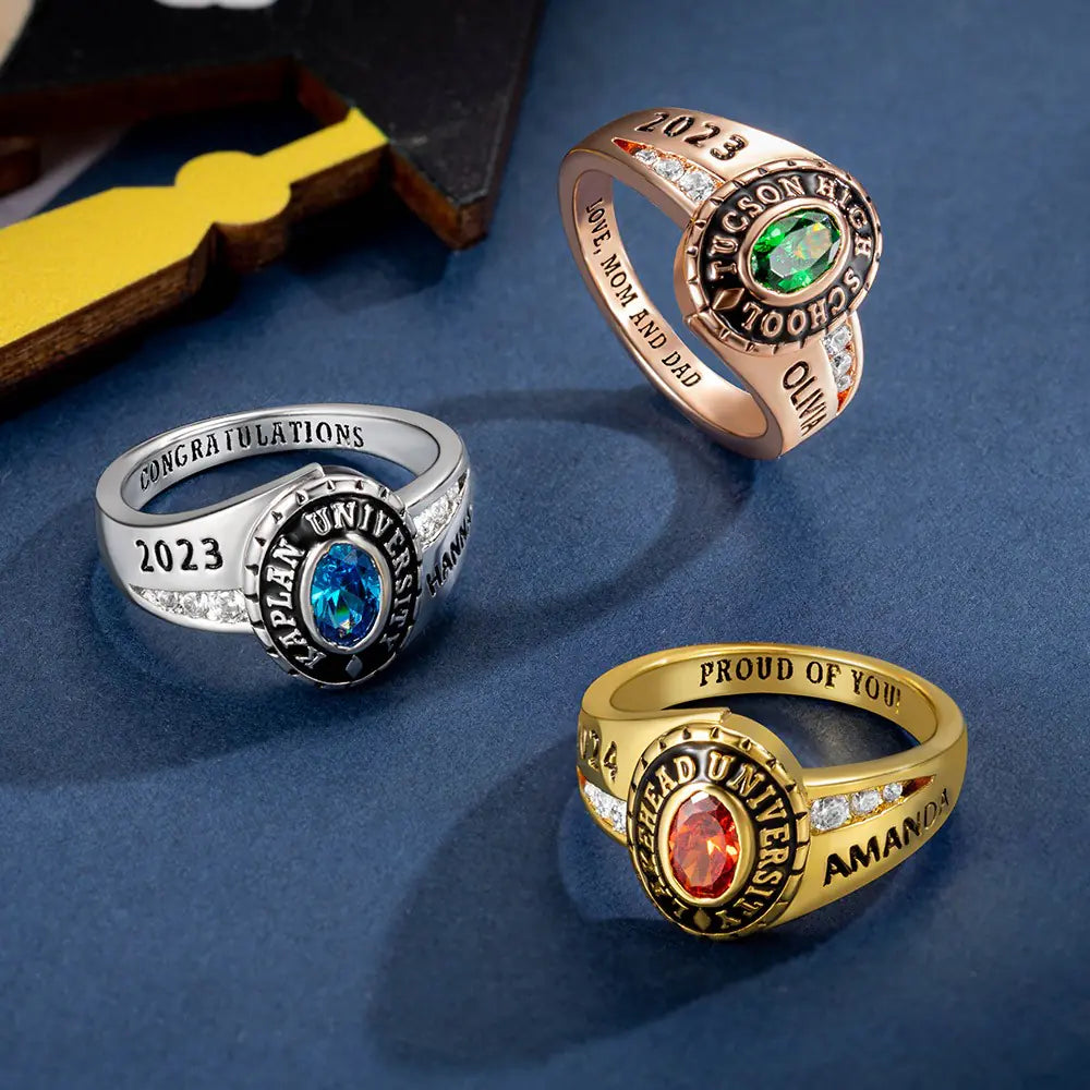 Custom School Class Ring, Jewelry For Woman, Sterling Silver 925 High School University Personalized Mementos Jewelry, Graduation Rings 2023