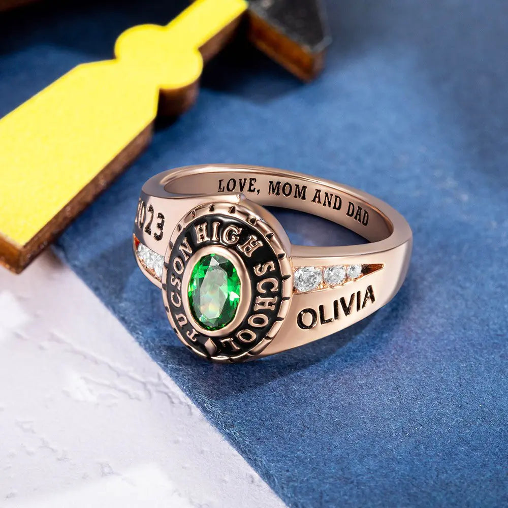 Custom School Class Ring, Jewelry For Woman, Sterling Silver 925 High School University Personalized Mementos Jewelry, Graduation Rings 2023