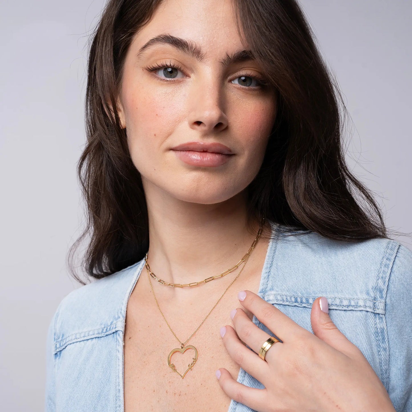 Gifts for her Contour Heart Pendant Necklace with Two Names