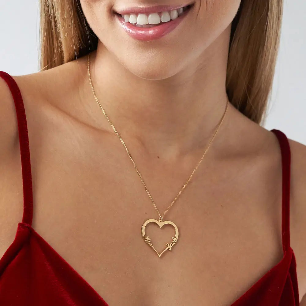 Gifts for her Contour Heart Pendant Necklace with Two Names