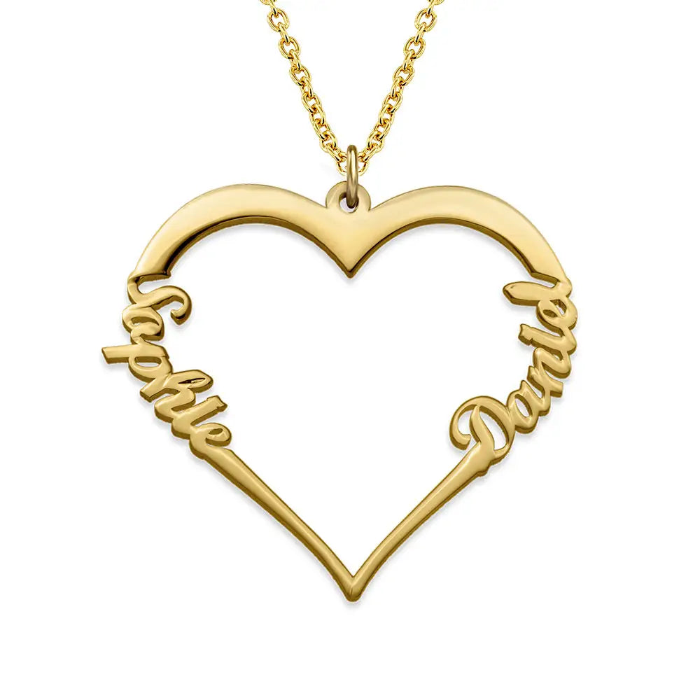 Gifts for her Contour Heart Pendant Necklace with Two Names