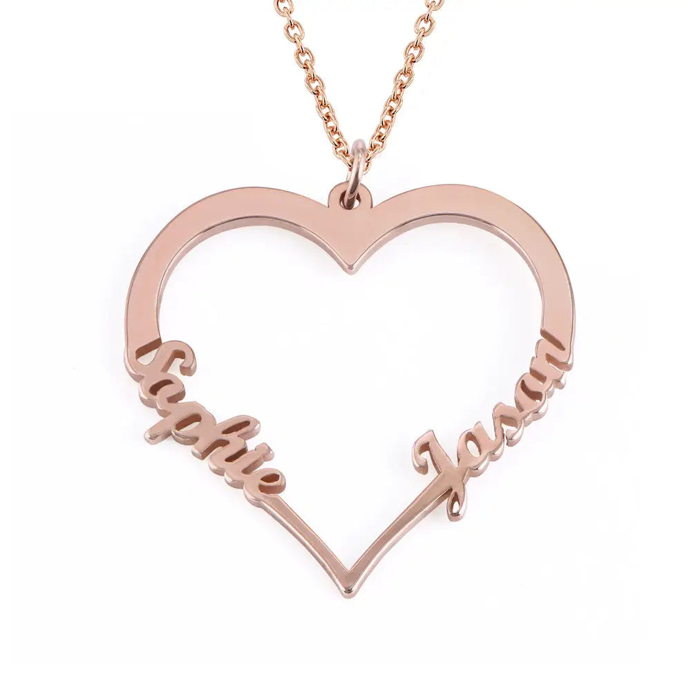 Gifts for her Contour Heart Pendant Necklace with Two Names