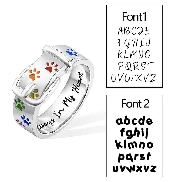 Personalized Name Text Dog Paw Ring Colorful Puppy Collar Design Rainbow Ring