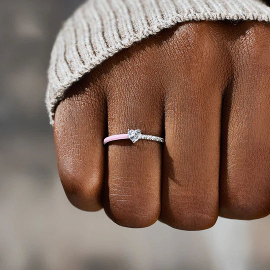 Breast Cancer Awareness Baby Pink Hharty-cut Half Enamel Ring