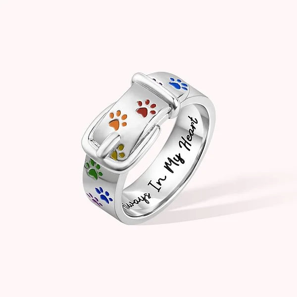 Personalized Name Text Dog Paw Ring Colorful Puppy Collar Design Rainbow Ring