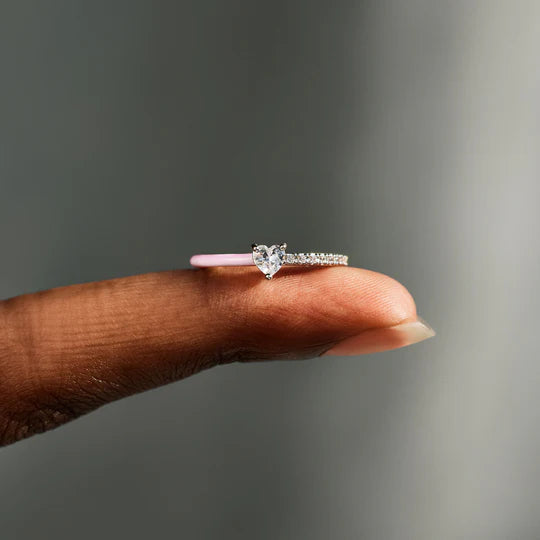 Breast Cancer Awareness Baby Pink Hharty-cut Half Enamel Ring