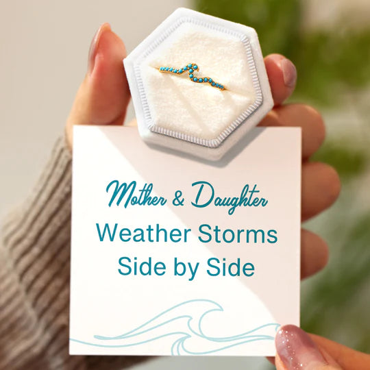 Mother & Daughter Weather Storms Side By Side Turquoise Wave Ring