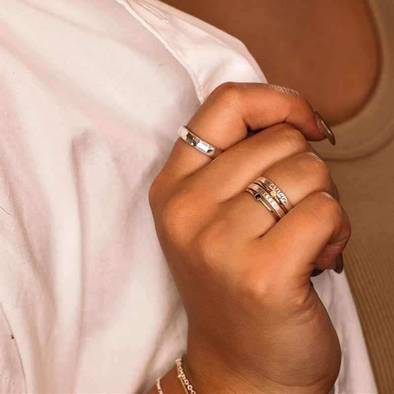 Personalized Name Ring 4 in 1 Birthstone Anniversary Gift