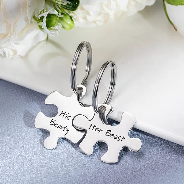 His and Hers Puzzle Piece Keychain Set