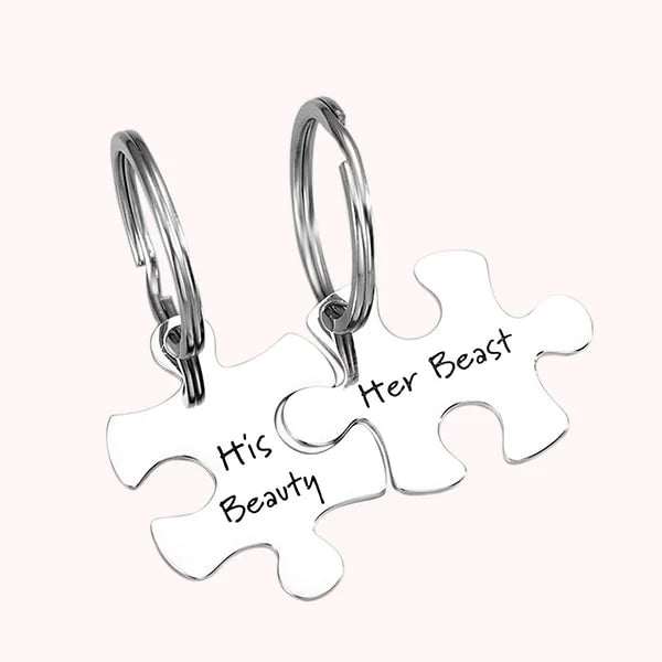 His and Hers Puzzle Piece Keychain Set