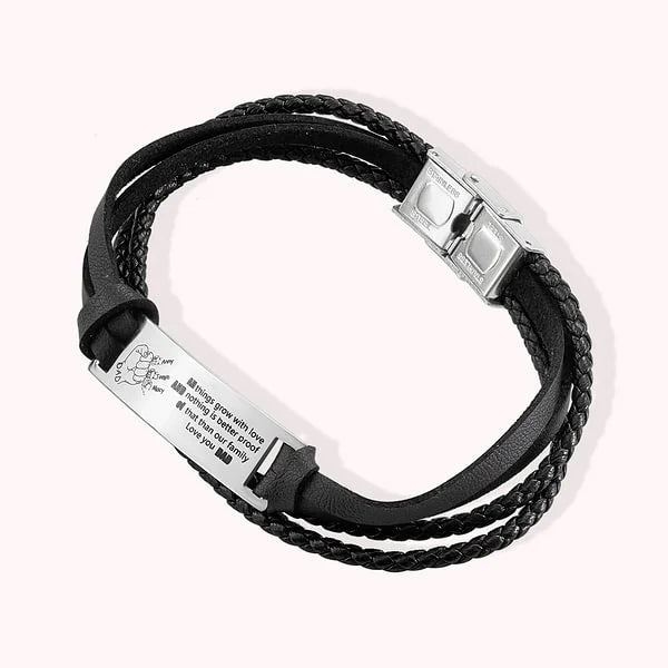 Personalized Black Braided Leather Bracelet for Father's Gift