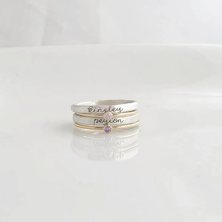 Personalized Name Ring 4 in 1 Birthstone Anniversary Gift