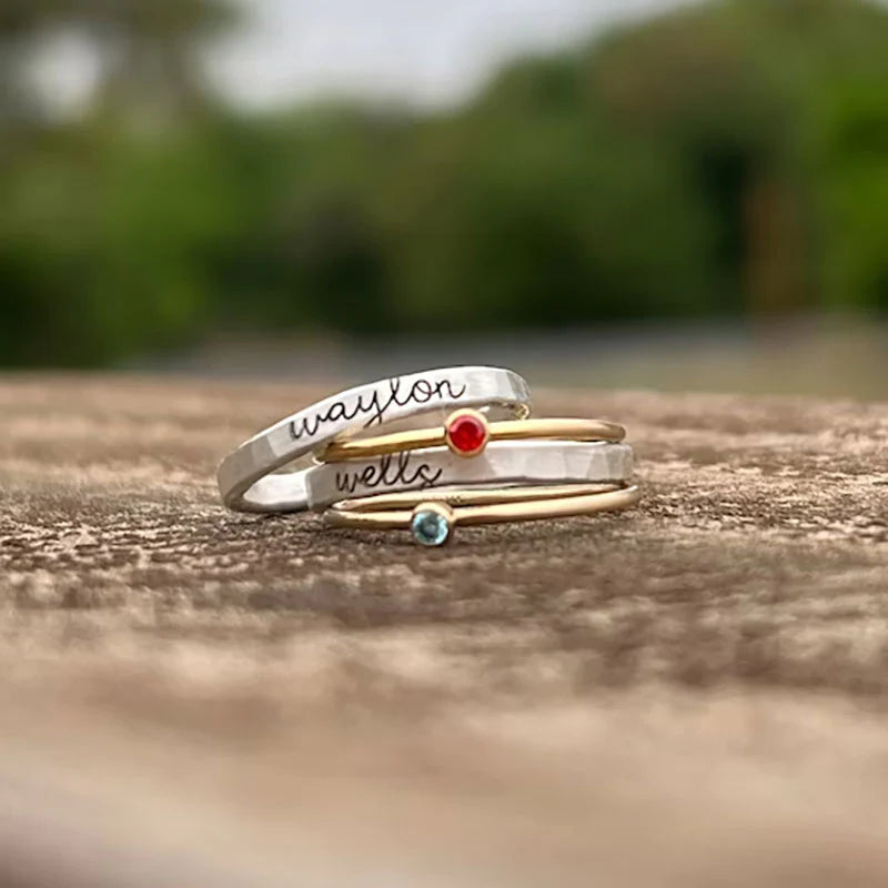 Personalized Name Ring 4 in 1 Birthstone Anniversary Gift