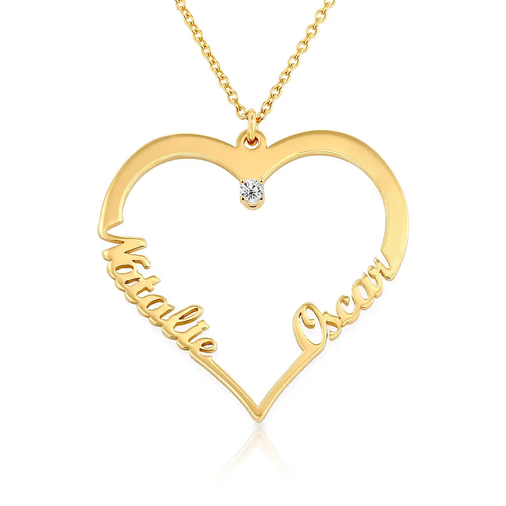 Gifts for her Contour Heart Pendant Necklace with Two Names