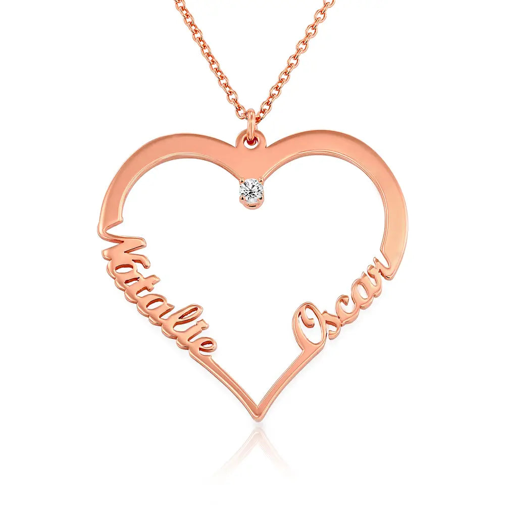 Gifts for her Contour Heart Pendant Necklace with Two Names