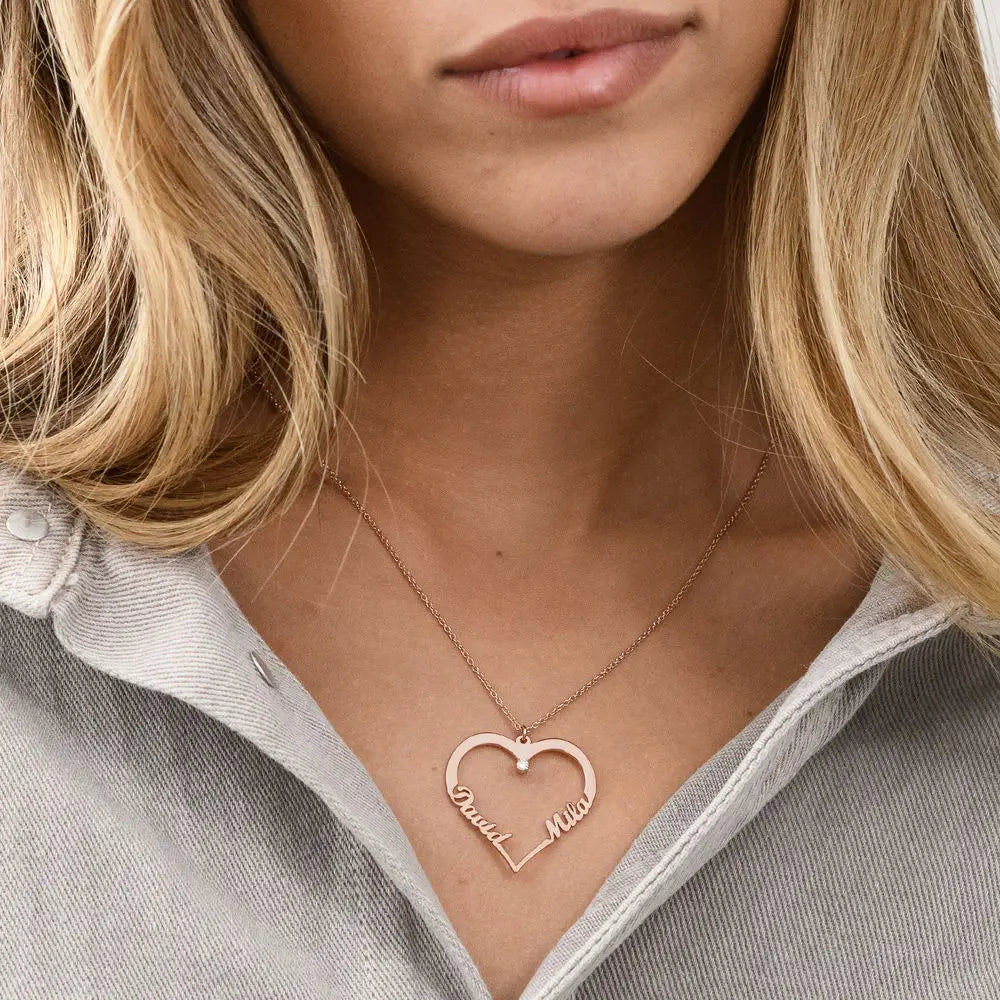 Gifts for her Contour Heart Pendant Necklace with Two Names