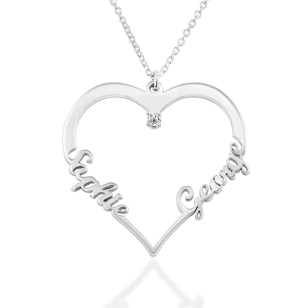 Gifts for her Contour Heart Pendant Necklace with Two Names