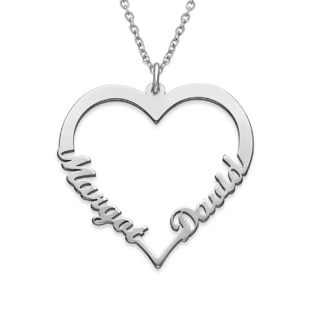 Gifts for her Contour Heart Pendant Necklace with Two Names