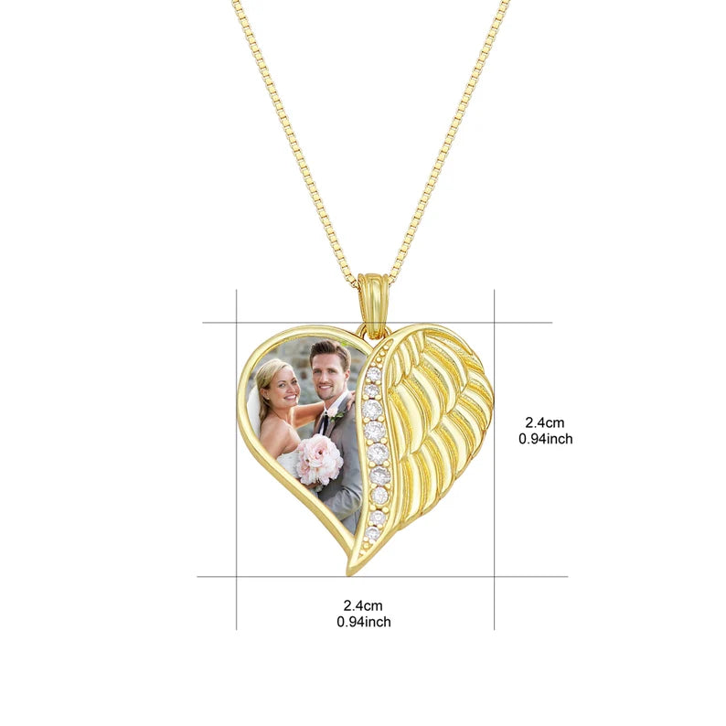Custom Angel Wings Heart Photo Necklace