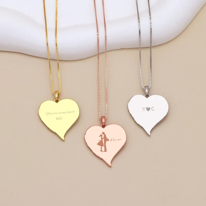 Custom Angel Wings Heart Photo Necklace
