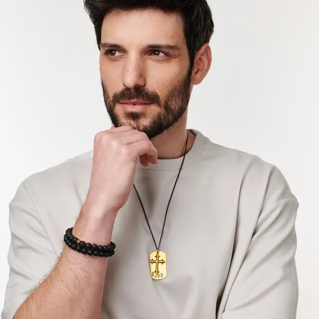 Personalized Cross Dog Tag Necklace for Men