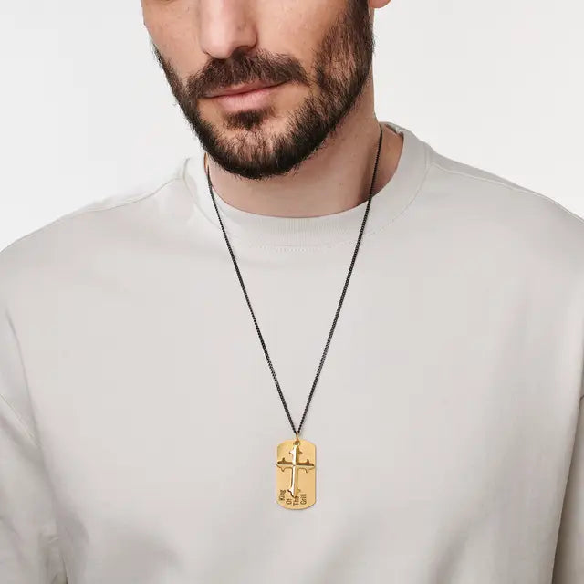 Personalized Cross Dog Tag Necklace for Men
