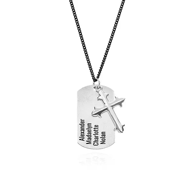 Personalized Cross Dog Tag Necklace for Men