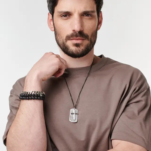 Personalized Cross Dog Tag Necklace for Men