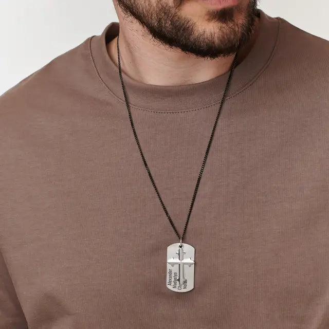 Personalized Cross Dog Tag Necklace for Men
