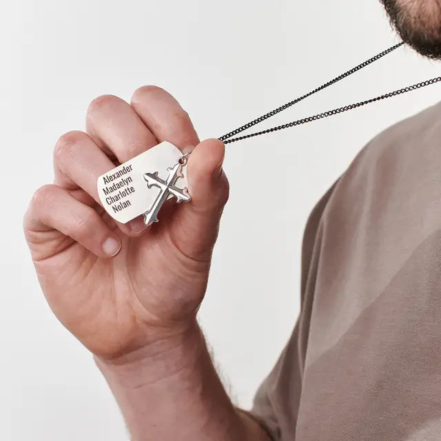 Personalized Cross Dog Tag Necklace for Men