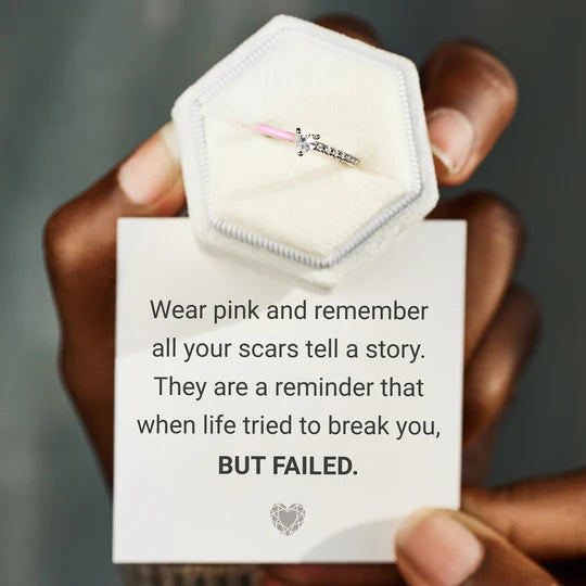 Breast Cancer Awareness Baby Pink Hharty-cut Half Enamel Ring