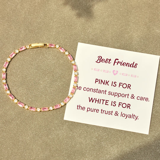 BEST FRIENDS PINK AND WHITE TENNIS BRACELET