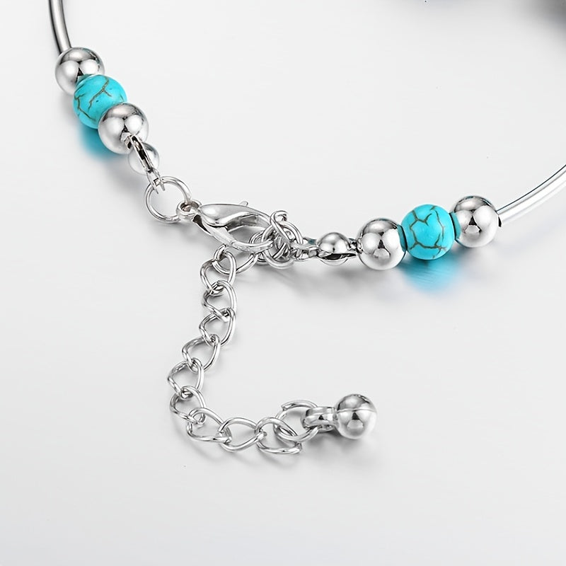 Vintage Butterfly Bracelet with Natural Turquoise and Silver Beads