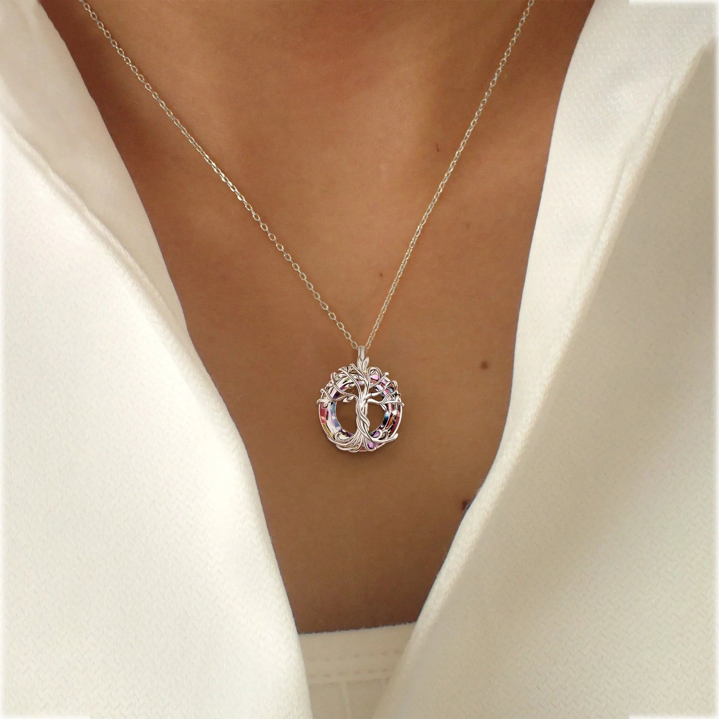 FOR MOM - S925 MOTHER IS THE FAMILY ROOT TREE CRYSTAL NECKLACE