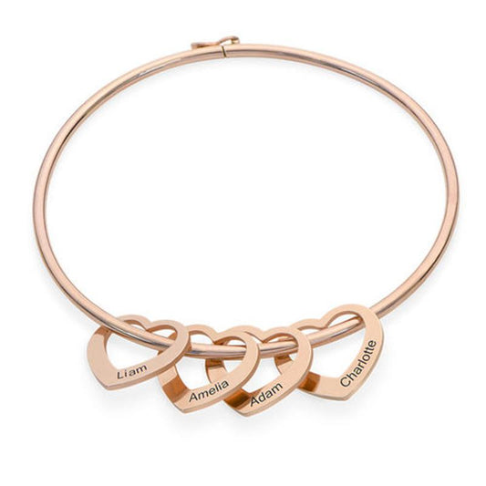 Bangle Bracelet with Heart Shape Pendants