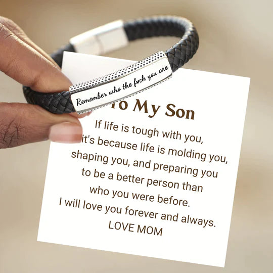 REMEMBER WHO THE FUCK YOU ARE LEATHER BRACELET