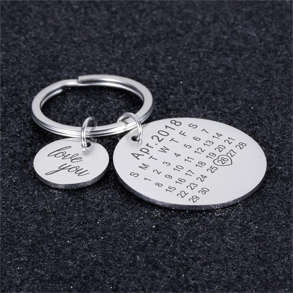 Wedding Anniversary Gift for Boyfriend or Husband & wife, Custom Key Chain Ring Engraved Calendar Date Stainless Steel