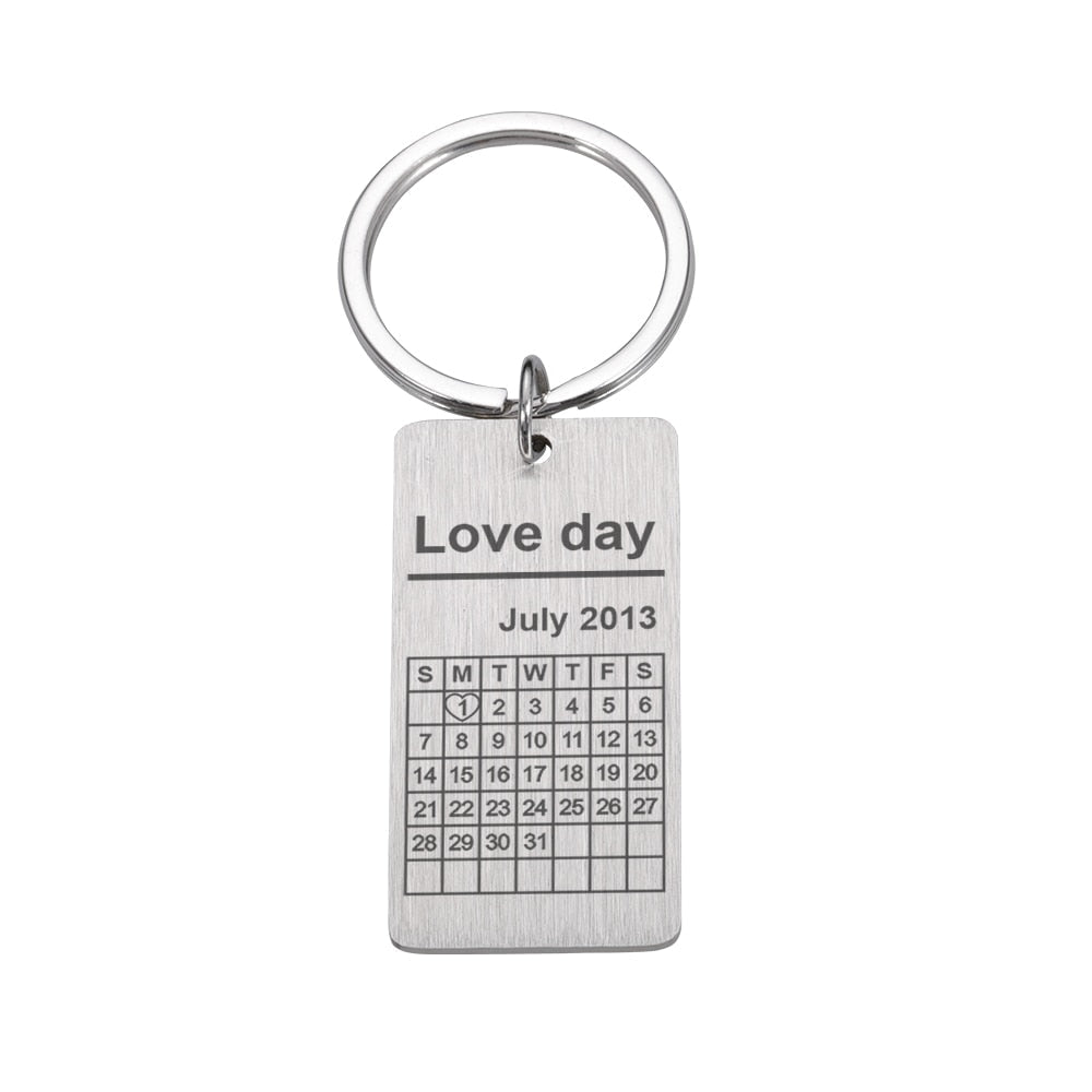 Wedding Anniversary Gift for Boyfriend or Husband & wife, Custom Key Chain Ring Engraved Calendar Date Stainless Steel
