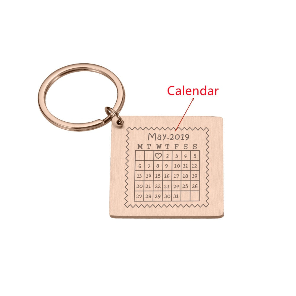 Wedding Anniversary Gift for Boyfriend or Husband & wife, Custom Key Chain Ring Engraved Calendar Date Stainless Steel