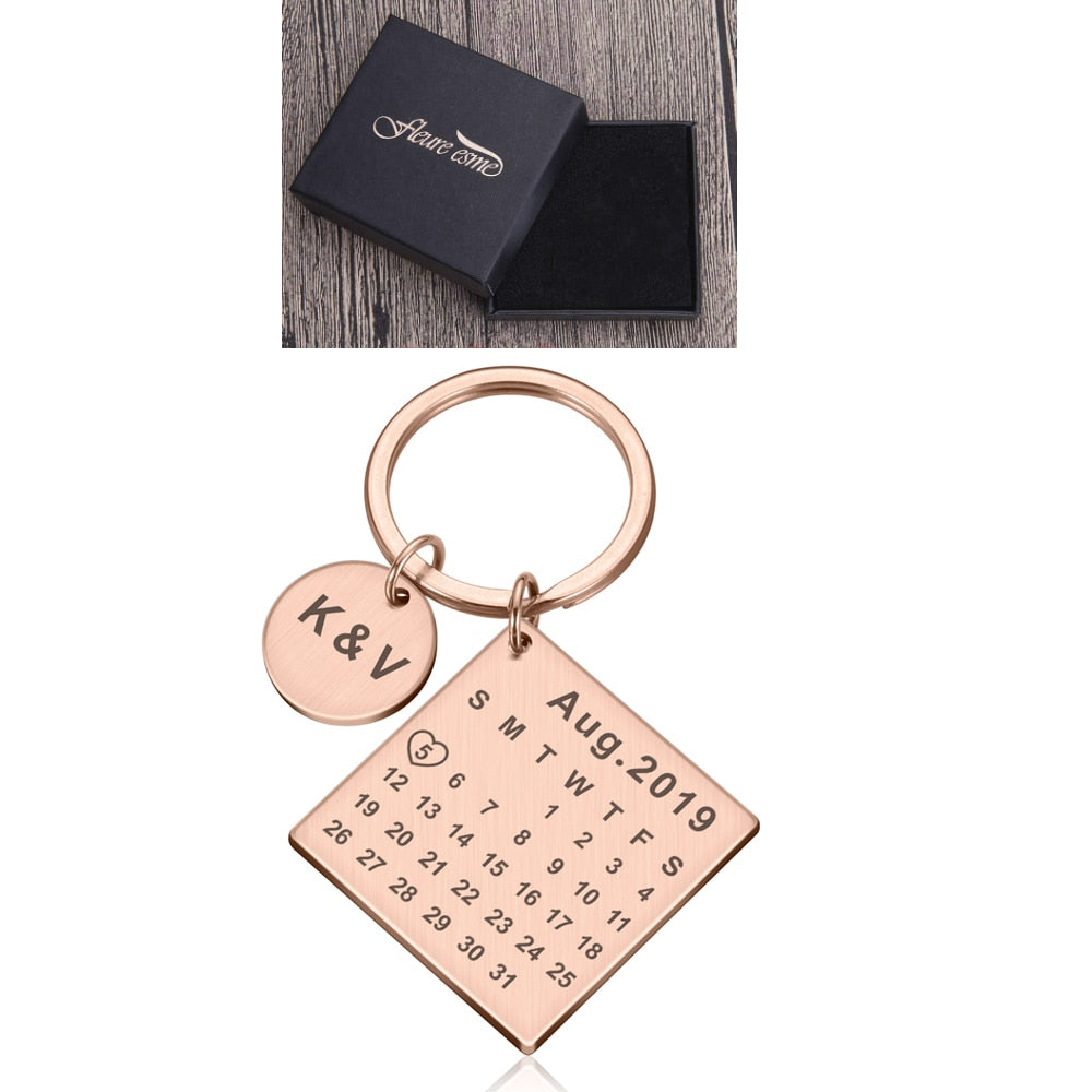 Wedding Anniversary Gift for Boyfriend or Husband & wife, Custom Key Chain Ring Engraved Calendar Date Stainless Steel