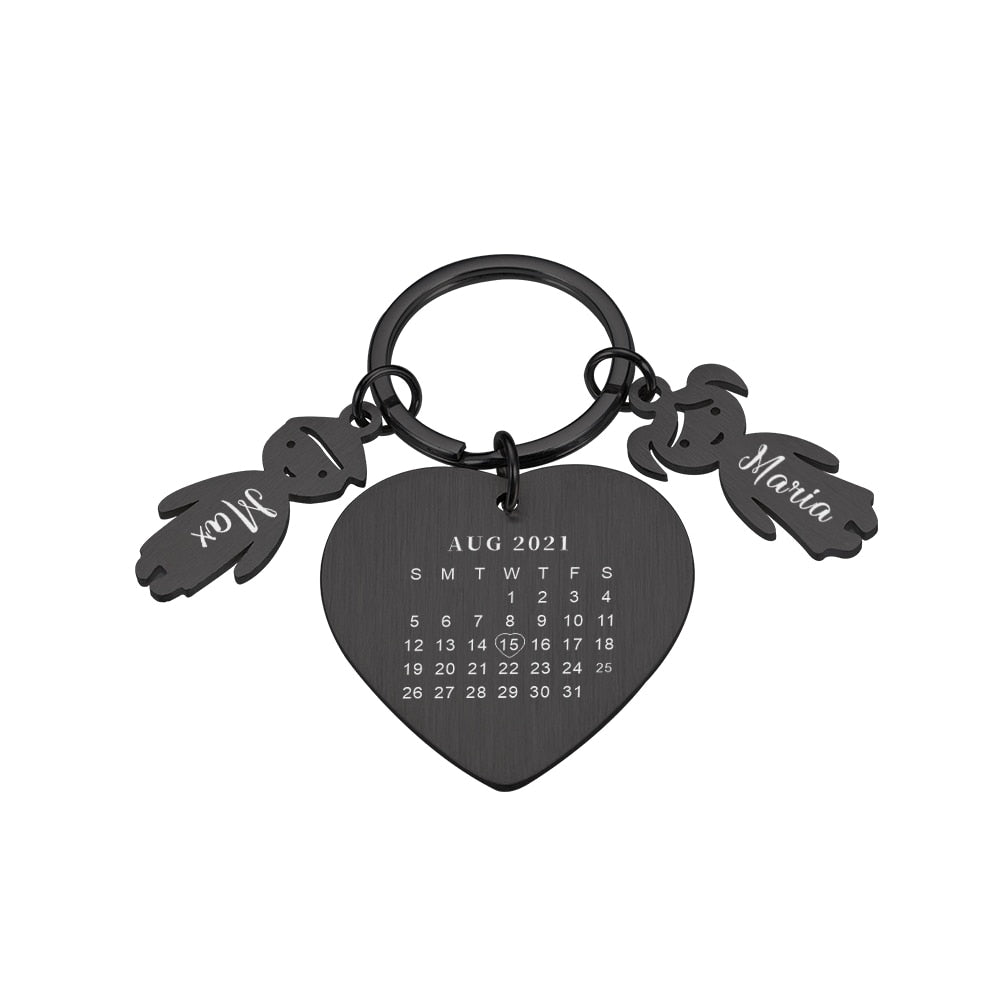 Wedding Anniversary Gift for Boyfriend or Husband & wife, Custom Key Chain Ring Engraved Calendar Date Stainless Steel