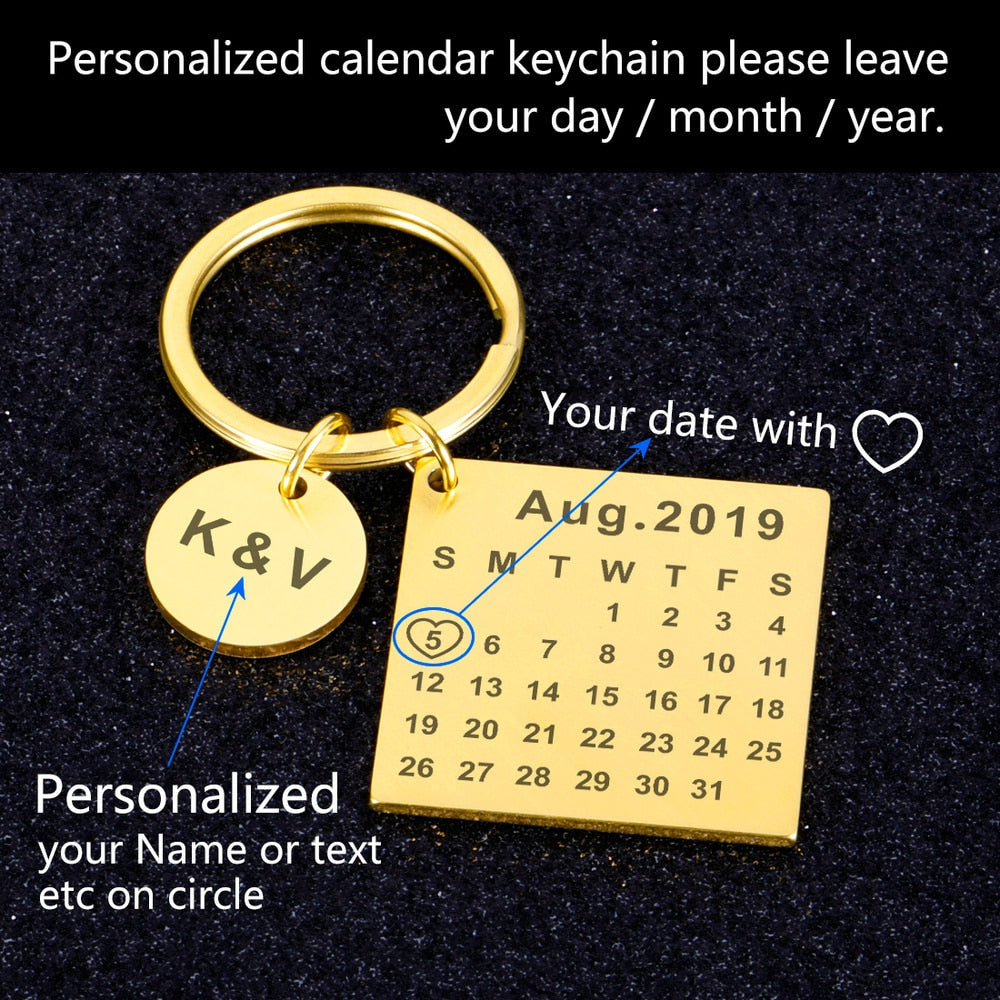Wedding Anniversary Gift for Boyfriend or Husband & wife, Custom Key Chain Ring Engraved Calendar Date Stainless Steel