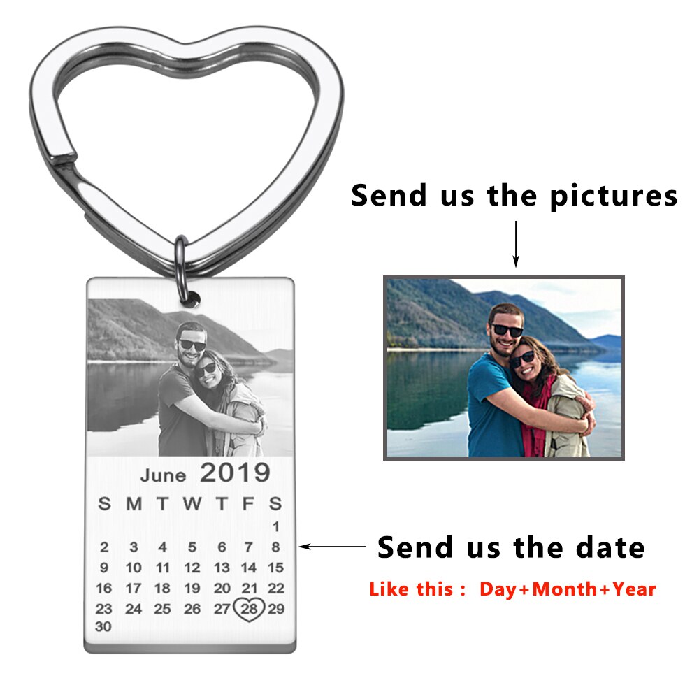 Wedding Anniversary Gift for Boyfriend or Husband & wife, Custom Key Chain Ring Engraved Calendar Date Stainless Steel