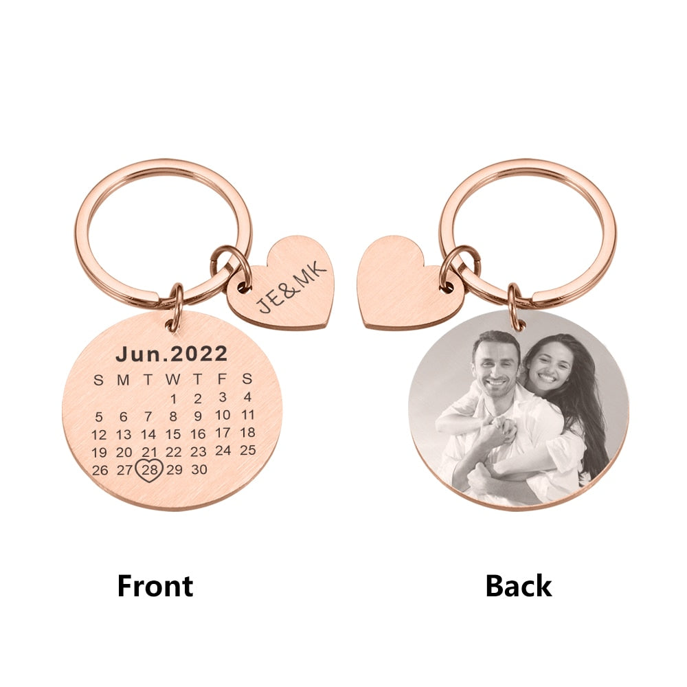 Wedding Anniversary Gift for Boyfriend or Husband & wife, Custom Key Chain Ring Engraved Calendar Date Stainless Steel