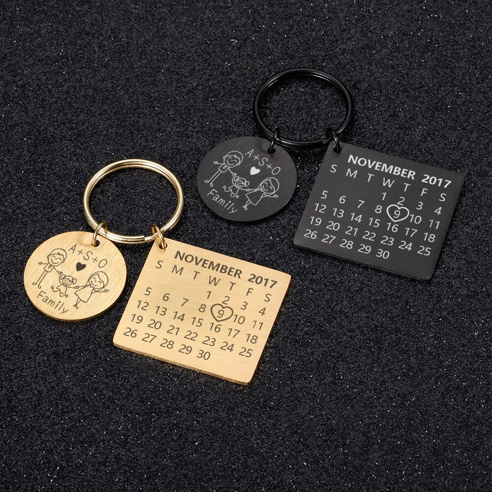 Wedding Anniversary Gift for Boyfriend or Husband & wife, Custom Key Chain Ring Engraved Calendar Date Stainless Steel