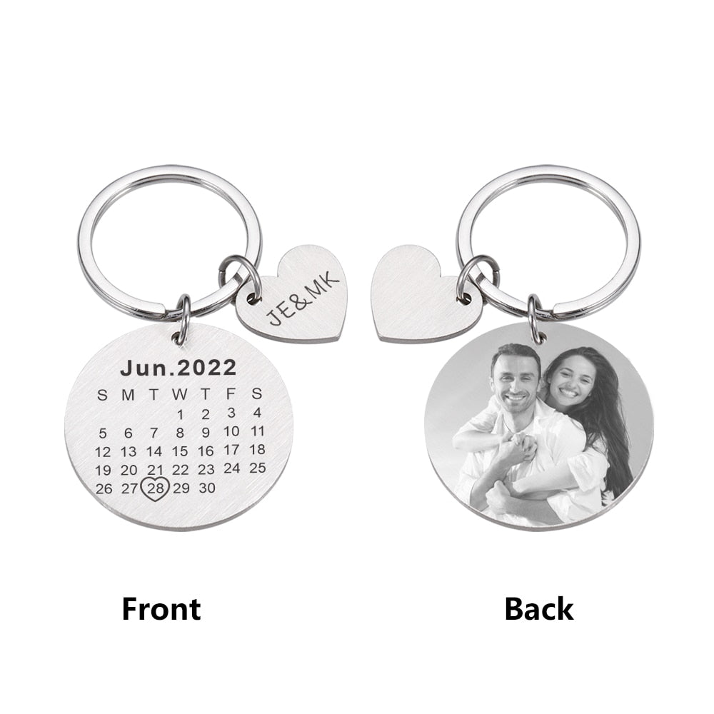 Wedding Anniversary Gift for Boyfriend or Husband & wife, Custom Key Chain Ring Engraved Calendar Date Stainless Steel