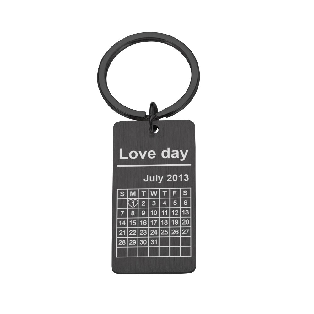 Wedding Anniversary Gift for Boyfriend or Husband & wife, Custom Key Chain Ring Engraved Calendar Date Stainless Steel
